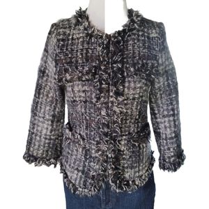 JOE FRESH TWEED PLAID BLAZER WITH FRINGE SIZE 6